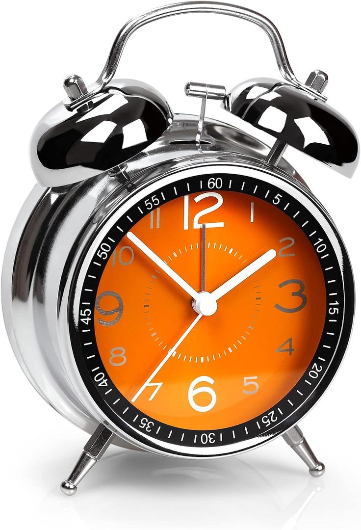 AYRELY Super Loud Alarm Clock for Heavy Sleepers Adults,Twin Bell Retro 4 Inch Silent Non-Ticking Quartz with Backlight, Metal dial, Alarm Clocks for Bedrooms Bedside (Orange)