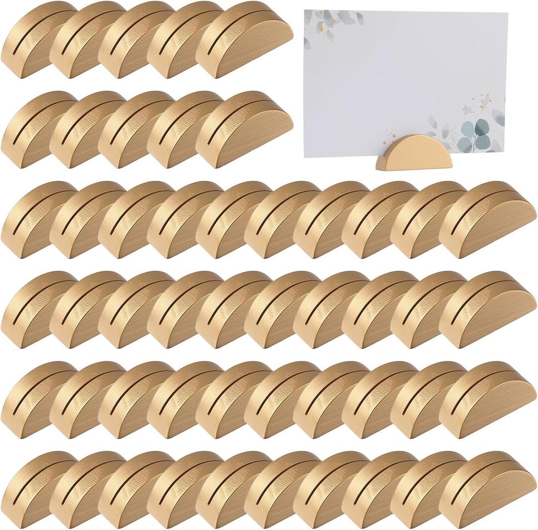 50Pcs Wood Table Card holders - Gold Wooden Semicircular Table Number Stands Name Cards for Weddings, Parties, Events - Elegant Place Card Holders & Cards Stands