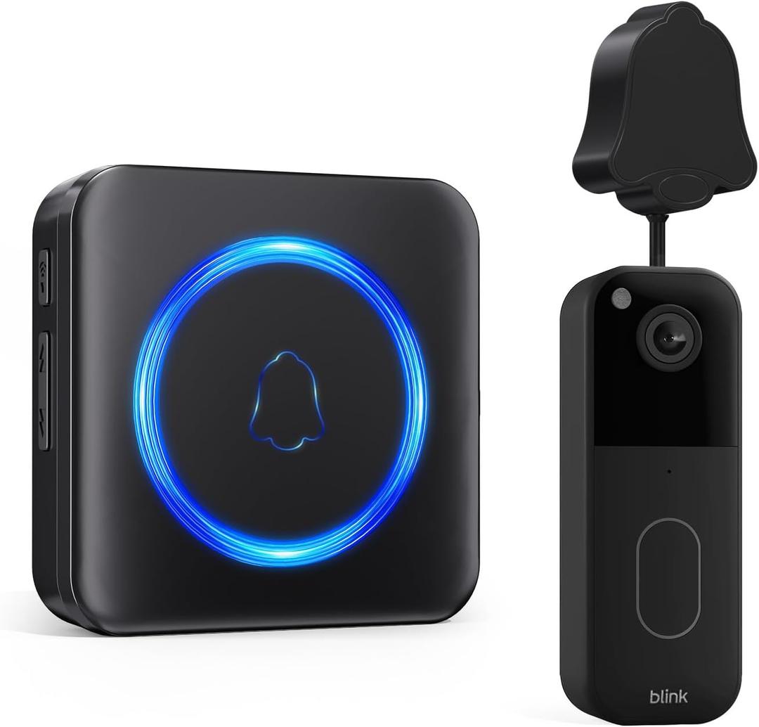 Wireless Doorbell Chime Compatible with Blink Video Doorbell (1st & 2nd Gen), Indoor Plug-in Receiver & Wired Transmitter Kit, 58 Melodies, 5 Volume Levels (1Video Doorbell Extender 1 Chime) (Black)
