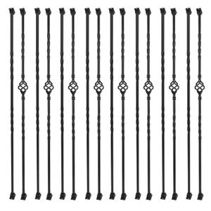 16-Pack Wrought Iron Balusters for Staircase, Hollow Single Basket with Double Twist 1/2" Square Metal Balusters with 32 Iron Baluster Swivel Shoes