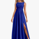 MAGGCIF Chiffon Dresses Long for Women with Slit A Line Ruched Formal Evening Gowns. Size Small