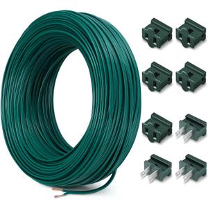 Kanayu SPT-1W 164FT Extension Hookup Electrical Wire 18/1 Zip Cord with 8 Additional Vampire Plugs Stranded Wire for Outdoor Stranded Copper Landscape Lighting Christmas (Green)