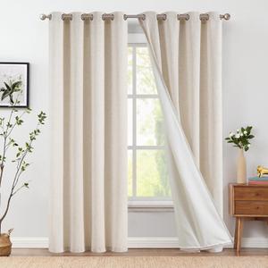 jinchan Linen Blend Light Filtering Curtains 50W x 90L Inch Beige for Living Room Bedroom Burlap Boho Curtains Grommet Thermal Insulated Drapes 2-Panel Set (Privacy Crude)