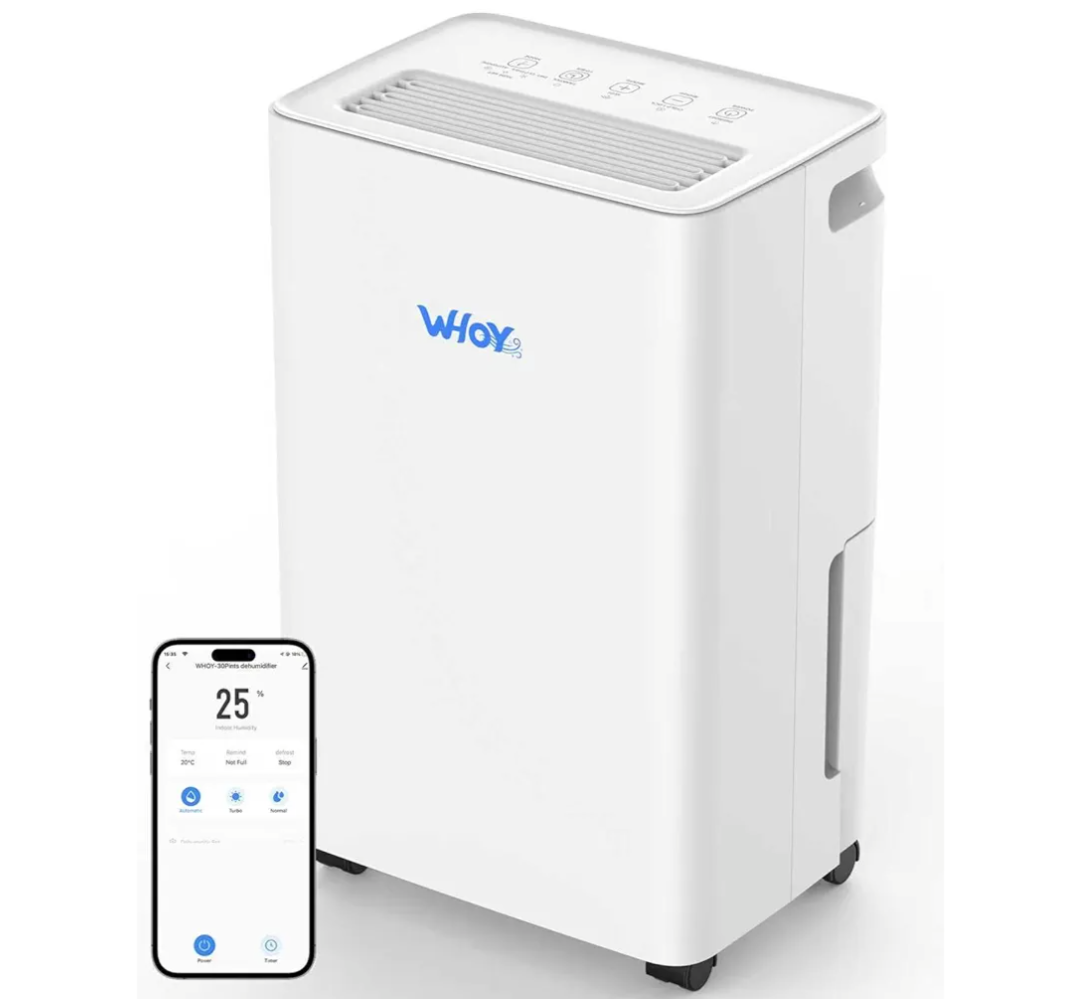 Dehumidifier for Basements, 2000 Sq. Ft., 30 Pints, Max 50 Pints 1.6L Tank, App-Controlled, With 4.9 ft Drain Hose Low noise, for Living room, Basements and Office
