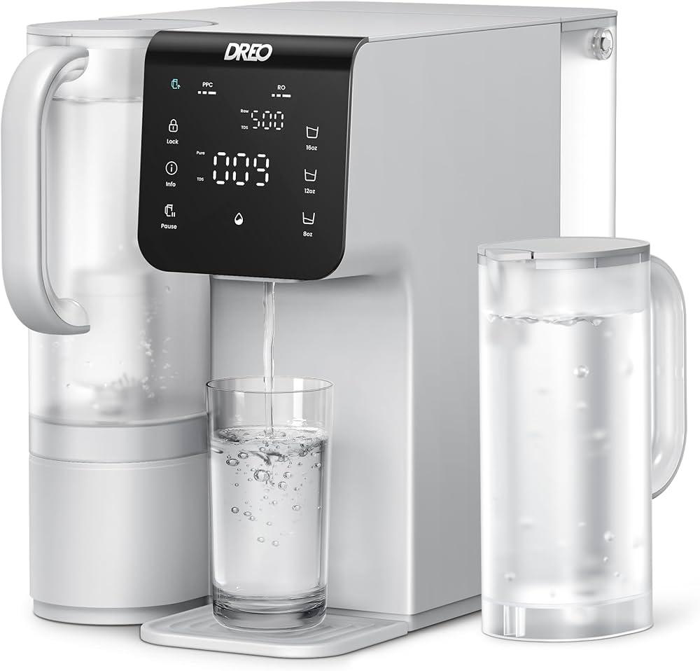 DREO Reverse Osmosis Water Filter Countertop, 7-Stage RO Water Filtration System, Installation-Free, Reduce TDS, Water Filter Pitcher for Home, Kitchen, 3:1 Pure to Drain, WF511 Upgraded