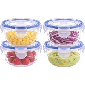 KIGI Small Plastic Bowls with Lid, Leak Proof Round Food Storage Container Set for Meal Prep, Lunch & Soup, 4 Sided Locking Lid, Airtight, BPA-Free Plastic, 10 oz / 1.25 Cup, 8 Piece set