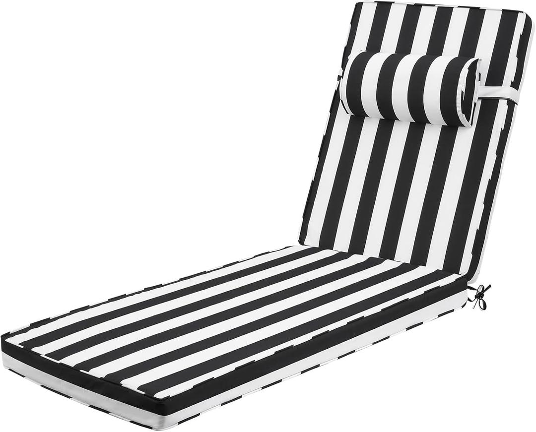 Outdoor Chaise Lounge Cushion, Black&White Stripes, 80x26x3 in, 1 Count-80 in L X 26 in W X 3 in T