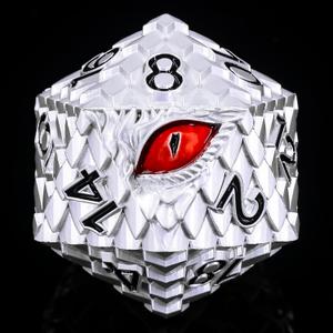 1 die Metal D20 DND Dice - Dragon Scale Metallic 20 Sided Giant Polyhedral Dice,35mm Large Dragon Eye Metal D&D Dice for Dungeons and Dragon Tabletop Game(White Dragon Scale)