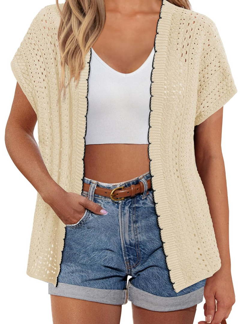 GRACE KARIN 2025 Womens Summer Lightweight Cardigan Sweater Crochet Short Sleeve Open Front Beach Knit Shrug Outwear S