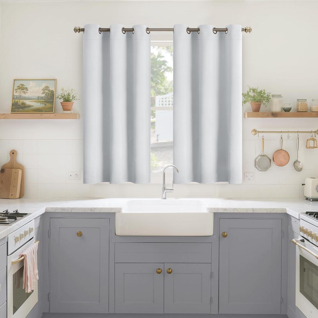 YoungsTex Room Darkening Curtains 45 Inch Length for Kitchen Windows - Short Thermal Insulated with Grommet Blackout Window Drapes for Bedroom, 2 Panels, 42 x 45 Inch, Greyish White