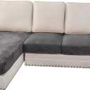 H.VERSAILTEX Velvet Stretch Sectional Sofa Covers - 4 Piece Seat Cushions for L Shape Sectional Couch (Large 3 Seater + 1 Chaise, Grey)