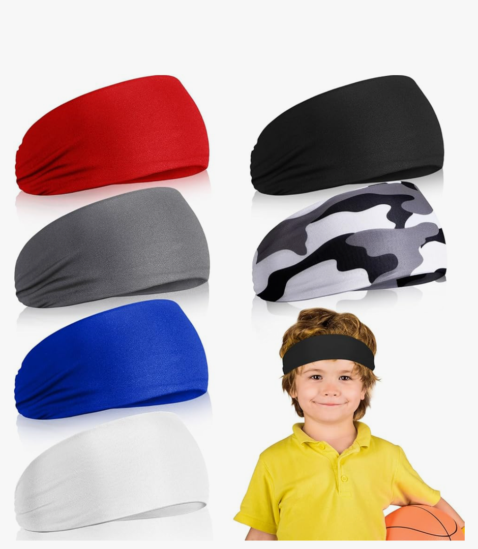 Deekin 6 Pcs Sweatbands for Kids Soccer Headbands Boys for Sports Breathable Sweat Wicking Headband for Kids Athletic Baseball Football Youth 5-15 Years Old, 1 Missing