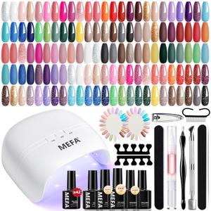 MEFA 42 Colors Gel Nail Polish Kit with U V Light, 50 Pcs All Seasons Collection Colorful Gel Polish Essential Set with 5 Pcs Matte/Glossy Base Top Coat, Salon Gifts for Women