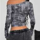 SweatyRocks Women's Off The Shoulder Crop Top Long Sleeve Y2K Ruched Shirt Sexy Going Out Tops (Gray, M)