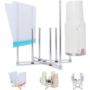 Plastic Bag Drying Holder, Bottle Drying Rack, Multifunctional Kitchen Grocery Bag Stand, Collapsible Cup Draining Rack for Wine Decanter, Mugs, Mason Jars, Water Bottle (10.63 Inches Height)