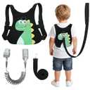 Toddler Harness Leash Anti Lost, 3 in 1 Baby Safety Wrist Link Belt with Dinosaur Pattern, Adjustable Kids Walking Strap for Boys Girls, Prevent Falling Travel Essentials (Black)