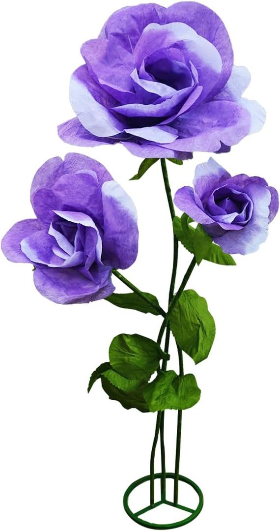 Giant Artificial Flower 3PCS 3D Realistic - Waterproof Fake Flowers Durable Easy Maintenance Perfect for Home Garden Weddings Events Christmas Graduation Party Decorations (3PCS-Roses-Purple)