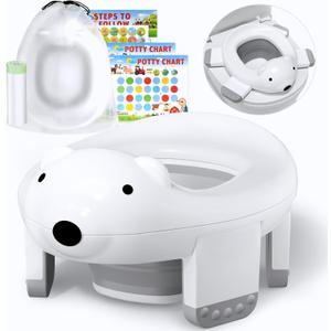 Bunwag 2 In 1 Portable Potty Seat, Travel Potty Seat for Toddlers with Safety Locks, Complete with Training Charts, Storage Bag and Liner Bags, 12 Months+(1 Pack)