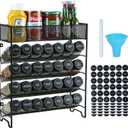 Spice Rack Organizer with 28 Spice Jars, Black LidsSpice Labels, Chalk pen and Funnel Set for Cabinet, Countertop, Pantry, Cupboard or Wall Mount