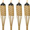 TIKI Bamboo Tiki Torches 4-Pack Weather-Resistant Outdoor Dcor with Easy-Pour Wide-Mouth Canister Refill for Patio, Garden, Backyard, and Parties, 57-Inch Citronella Torches