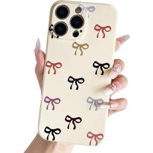 3 x Bow Phone Case for iPhone 16 Pro Max Case Cute Bowknot Women Girly Design Soft Silicone Camera Protection Protective Lovely Girls Phone Case for iPhone 16 Pro Max Beige