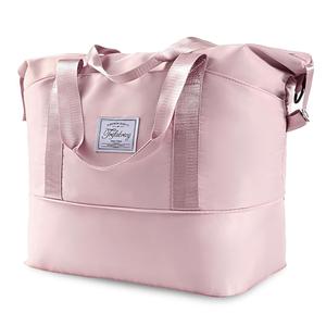 Travel Duffel Bag - Large Shoulder Weekender Overnight Bag, Carry on Bags with Wet Pocket, Waterproof Expandable Duffel Bags with Trolley Sleeve for Sports Travel Gym, Pink