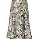 Modegal Women's Satin High Waist Hidden Elasticized Waistband Flared Casual A Line Midi Skirt (Cheetah, Small)