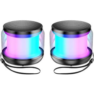 Mini Portable Bluetooth Speakers Wireless,TWS Pairing Small Bluetooth Speakerwith Lights and Lanyard,Gifts for Women/Girls, Boys and Kids for Christmas (Black*2)