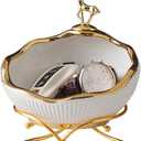 ELEGANTZ Decorative Ceramic Bowl with Gold Reindeer Luxury Vanity Tray & Jewelry Holder Modern Catchall Dish for Keys, Rings, Accessories Elegant Counter Decor for Entryway, Dresser, or Bathroom