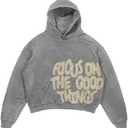 OATSBAS Men's Y2K Letter Print Hoodie Acid Wash Oversize Vintage Hoodies Hip-Hop Baggy Gothic Pullover Sweatshirt (X-Large, Grey)