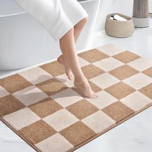 PURRUGS Machine Washable Matting Free Bathroom Rug 30" x 46", Non-Slip Dense Pile Bath Mat, Super Absorbent and Quick-Dry Bath Rug for Shower, Bathtub, and Sink, Beige & Grayish Brown