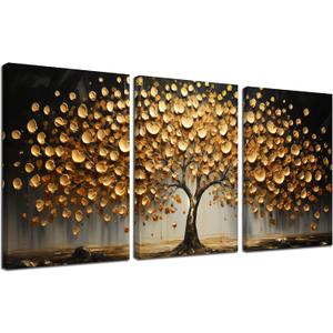 Gold Wall Art for Living Room Tree of Life Canvas Wall Art Bedroom Large Office Wall Decor 16 x 24 Inch x 3 Pieces