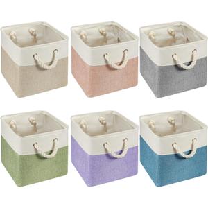 Geiserailie 6 Pcs 11 x 11 Inch Cube Storage Bins Fabric Storage Organizer Bins Foldable Cube Baskets with Sturdy Carry Handles Wicker Baskets for Home (Multicolored)