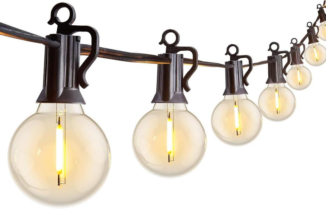 Brightown Outdoor String Lights 29 Feet G40 LED Patio Lights, Plug-in, 13 Plastic Edison Bulbs(1 Spare), Waterproof Connectable Hanging Light for Backyard Porch Balcony Party Decor, E12 Base, Black