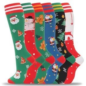 Fenglaoda Compression Socks Women Men 6 Pairs, Knee High Best Support Circulation Socks for Running, Travel, Flight, Nurse, S/M