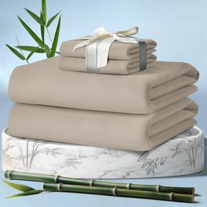 DECOLURE 100% Viscose Derived from Bamboo Sheets Full Size 4pcs - Ultra Soft & Luxuriously Cooling, 17" Deep Pocket, Double Stitching, Perfect for Hot Sleepers - Full Bed Sheets (Taupe)