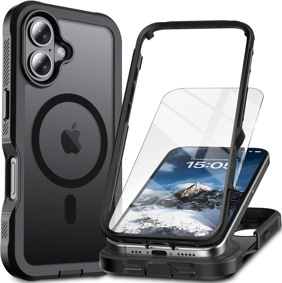 Magnetic for iPhone 17 Case,[Screen Protector] [Compatible with MagSafe][Military Grade Drop Protection][Heavy Duty Protection][Shockproof] 2-Layer Durable Bumper Phone Case 6.3"-Black