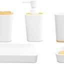 Lutong Classic 5-pcs Bathroom Accessories Set -Bathroom Toothbrush Holder, Lotion Soap Dispenser, Soap Dish, Tumbler Cup, Toilet Brush and Holder, Modern Bathroom Decor Vanity Organizer, Matte White
