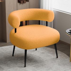 Modern Accent Chair, Round Upholstered Barrel Armchair for Small Spaces, Fluffy Side Corner Sherpa Sofa Chair for Living Room, Bedroom (Black Leg-yellow)