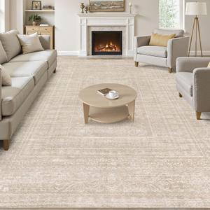 Nakagishi 8x10 Area Rugs Living Room: Washable Large Vintage Beige Rug Neutral Non-Slip Soft Stain Resistant Indoor Carpet for Bedroom Nursery Dining Room Under Table Bed Home House Office Playroom
