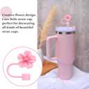 2 x 6pcs Stanley Straw Cover For Stanley Cup, Silicone Pink Cherry Blossom Flower Straw Topper fit 0.4in Straws