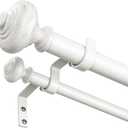 White Double Curtain Rod 36 to 76 Inch, Decorative Adjustable 1 Inch Heavy Duty Dual Curtain Rods for Windows, Boho Rustic Vintage Double Drapery Pole with White Finial