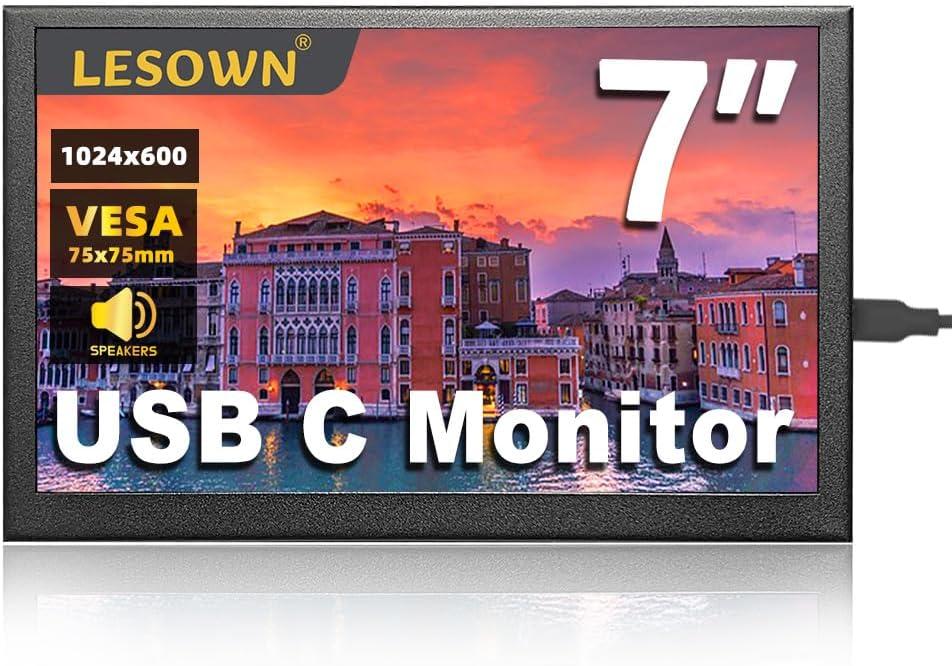 7 inch mini Small Monitor HD IPS 1024x600 LCD Screen 7inch USB C Portable Monitors External Display for Phone Laptop PC, Build in Speakers (P70D)