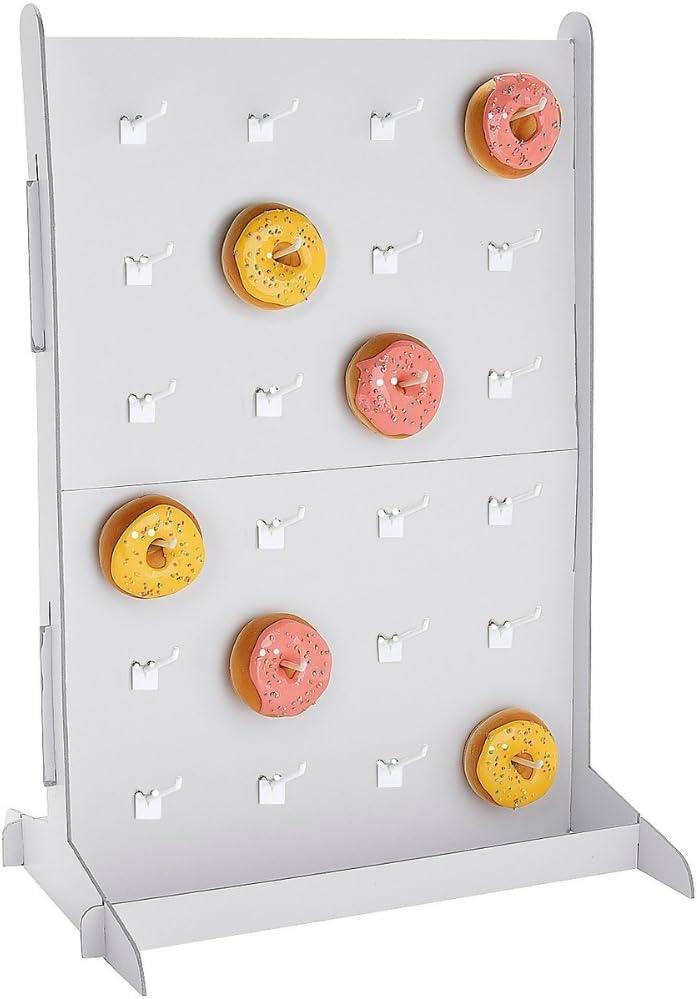 Fun Express Large Cardboard Donut Wall 27" x 20" Donut Display Stand for Weddings Parties Events & Buffets Holds Multiple Donuts Easy to Assemble & Reusable Perfect for Dessert Table 1 Piece
