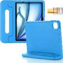 Kids Case for iPad Pro 11" M5 M4 & iPad Air 11" 2025/2024 Shockproof Case with Pencil Holder, Techcircle Rugged Handle Stand Lightweight EVA Foam Bumper Protective Child Drop Proof Cover, Blue