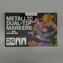 ARTISTRO 24 Metallic Dual-Tip Acrylic Paint Markers - Brush + Fine Tip Combo - Multi-Surface Shiny Paint Pens