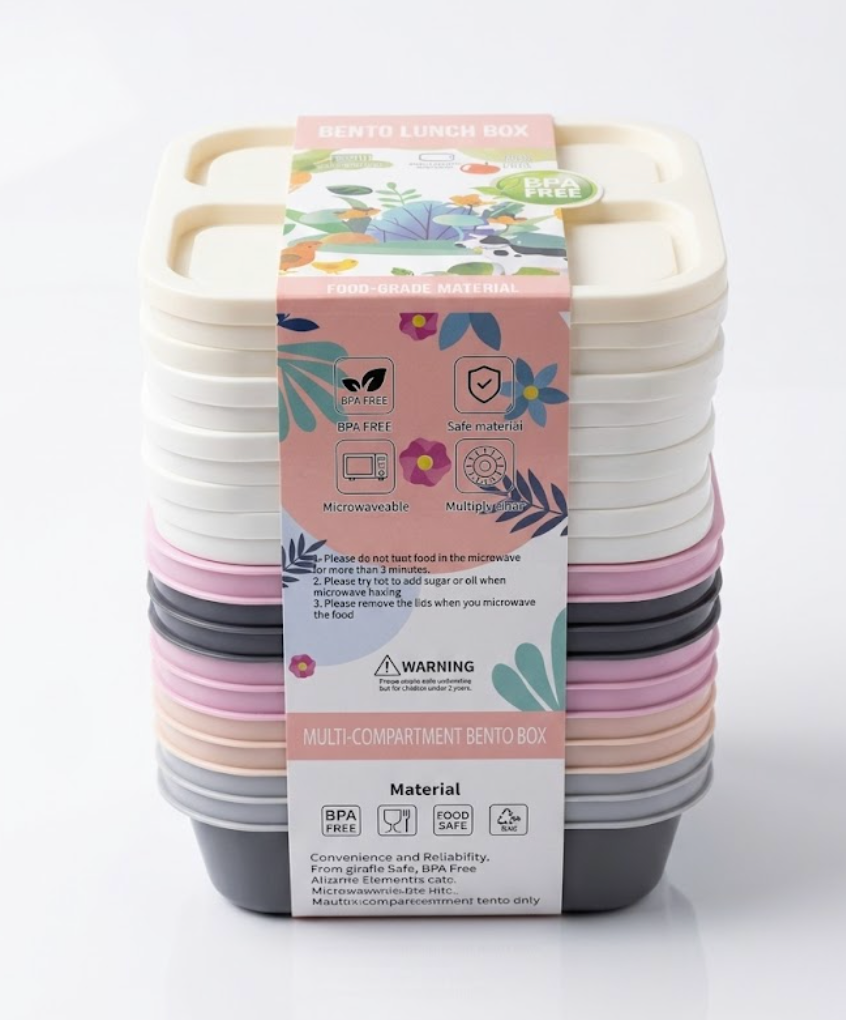 Multicolor Plastic Bento Box Containers, 10 Pack