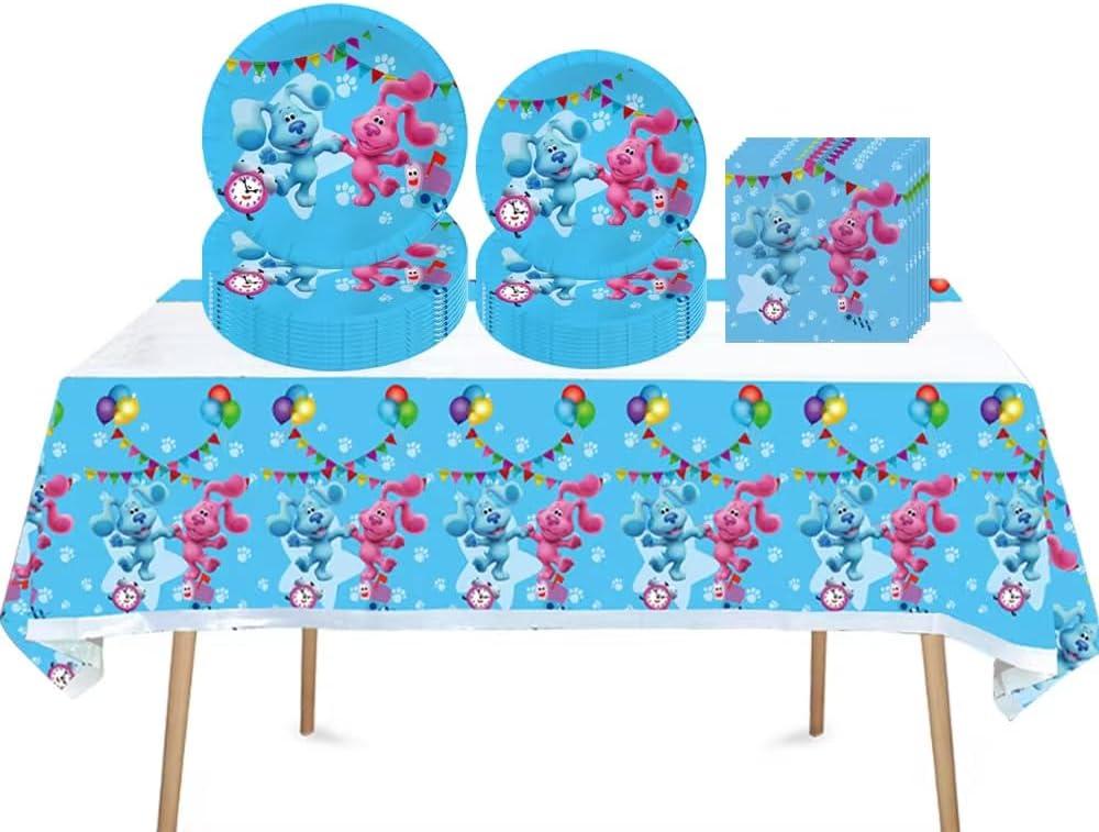41 pcs Blue Dogs Themed Party Supplies, 20 Plates, 20 Napkins and 1 Tablecloth, Blue Dogs Birthday Party Decorations for Boys and Girls