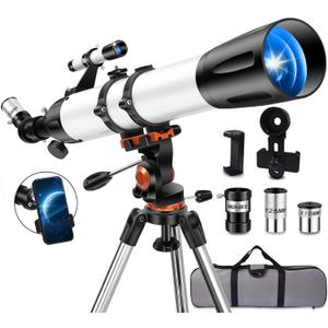 Telescope for Adults High Powered 90mm Aperture 800mm (32X-240X), Refractor Telescopes for Astronomy Beginners with AZ Mount Tripod, Phone Adapter, Carry Bag (80090white)