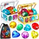 MARFOREVER 12 Pcs Large Dive Gems, Big Colorful Diamond Gems for Kids with 2 Pirate Treasure Chest Boxes Mesh Bag Underwater Pool Sinking Gems Crystal for Boys Girls Swimming Beach Bathroom Water Toys
